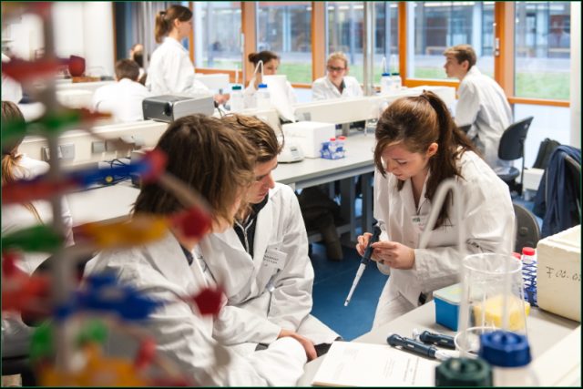 Schüler im Labor, die wissenschaftliche Experimente durchführen.