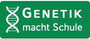 Logo mit DNA-Helix und Genetik macht Schule Text